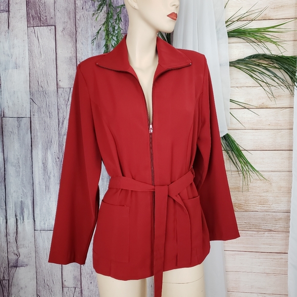 Clio Jackets & Blazers - CLIO Red / Maroon Blazer Zip Up Jacket Petite Lrg